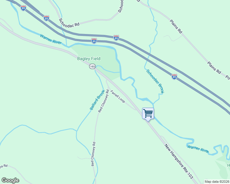 map of restaurants, bars, coffee shops, grocery stores, and more near 45 Farrell Loop in Warner