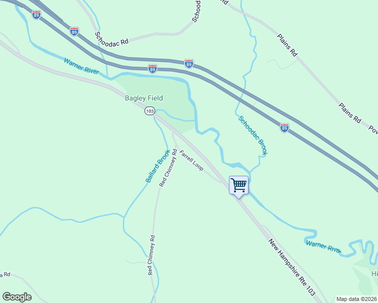 map of restaurants, bars, coffee shops, grocery stores, and more near 45 Farrell Loop in Warner