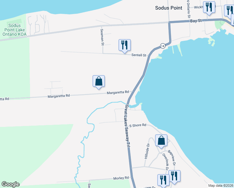 map of restaurants, bars, coffee shops, grocery stores, and more near 8154 Margaretta Road in Sodus Point