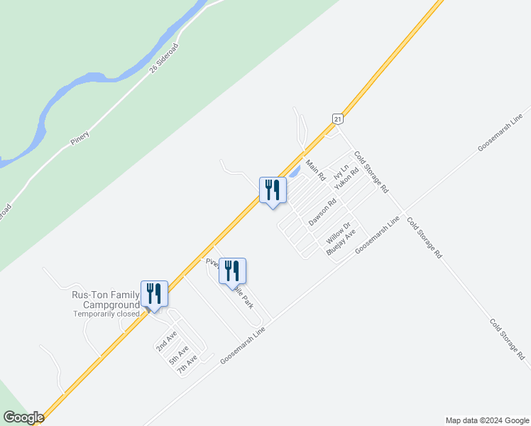 map of restaurants, bars, coffee shops, grocery stores, and more near 9877 Lakeshore Road in Lambton Shores