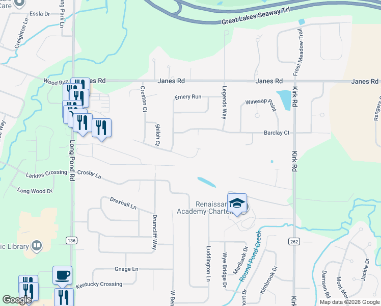 map of restaurants, bars, coffee shops, grocery stores, and more near 345 Belmore Way in Rochester
