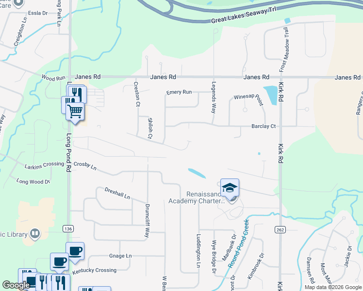 map of restaurants, bars, coffee shops, grocery stores, and more near 345 Belmore Way in Rochester