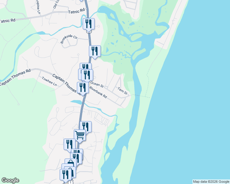 map of restaurants, bars, coffee shops, grocery stores, and more near 82 Ocean Street in Ogunquit