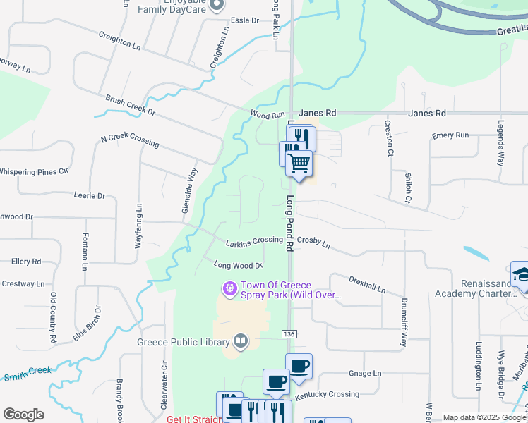 map of restaurants, bars, coffee shops, grocery stores, and more near 23 Constance Way West in Rochester