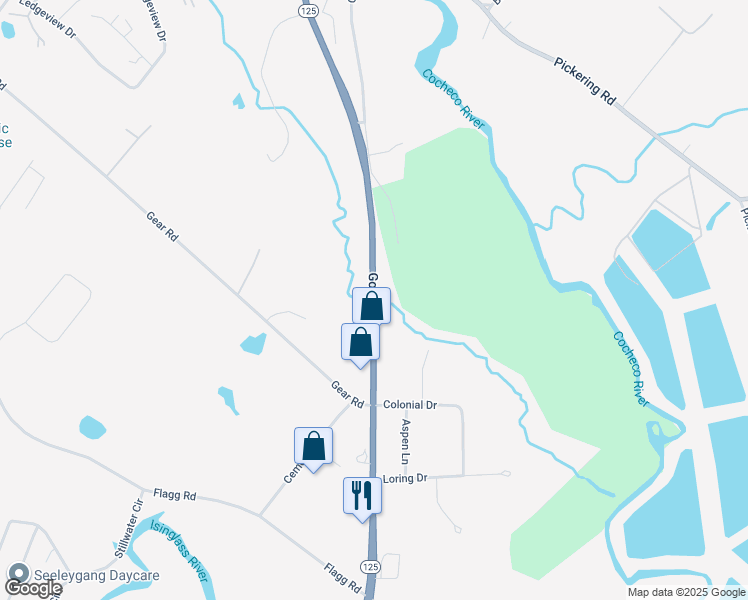 map of restaurants, bars, coffee shops, grocery stores, and more near 184 Gonic Road in Rochester