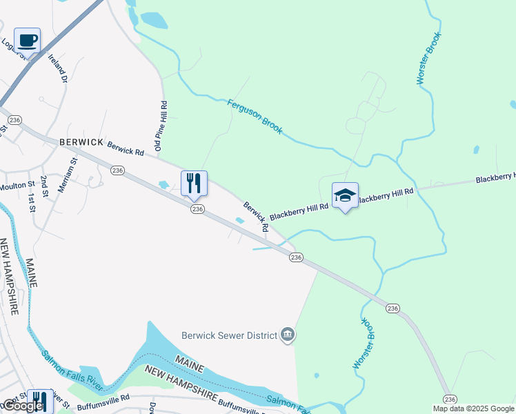 map of restaurants, bars, coffee shops, grocery stores, and more near 121 Berwick Road in Berwick