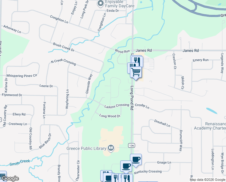 map of restaurants, bars, coffee shops, grocery stores, and more near 23 Constance Way West in Rochester