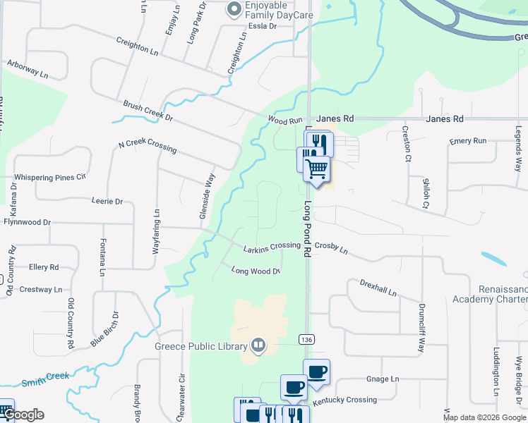 map of restaurants, bars, coffee shops, grocery stores, and more near 23 Constance Way West in Rochester