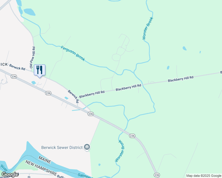 map of restaurants, bars, coffee shops, grocery stores, and more near 23 Blackberry Hill Road in Berwick