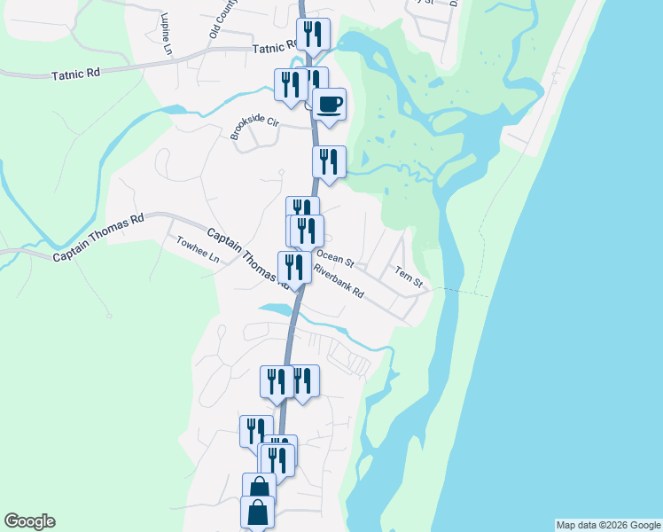 map of restaurants, bars, coffee shops, grocery stores, and more near 11 Rose Lane in Ogunquit