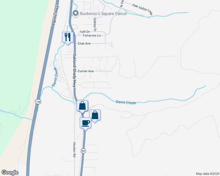 map of restaurants, bars, coffee shops, grocery stores, and more near 94 Northeast Danita Lane in Roseburg
