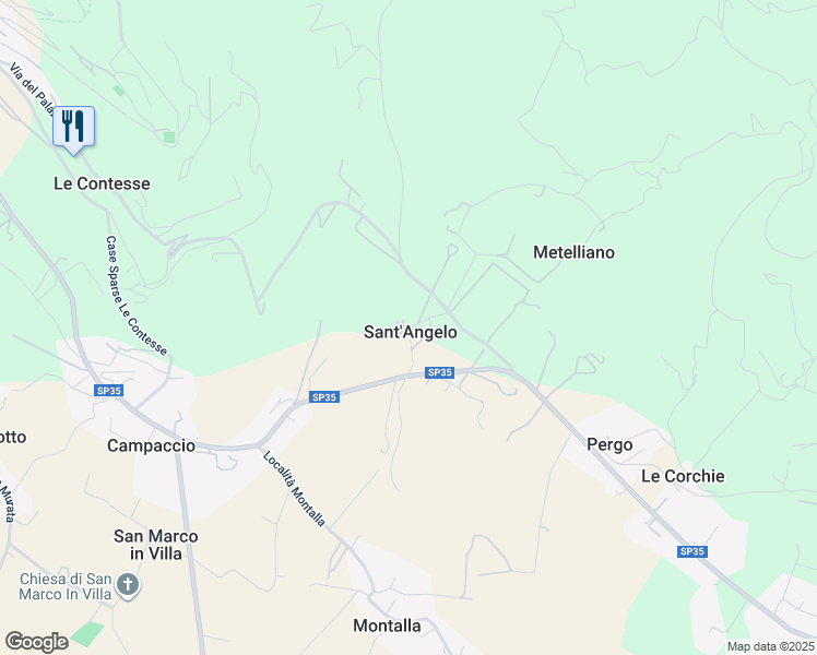 map of restaurants, bars, coffee shops, grocery stores, and more near 38 Strada Provinciale Val di Pierle in Campaccio