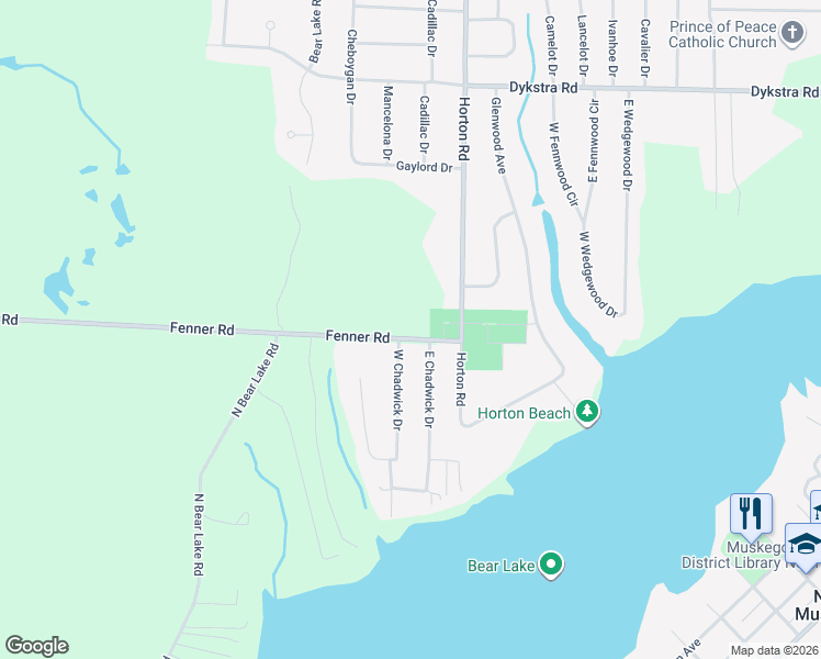 map of restaurants, bars, coffee shops, grocery stores, and more near 1668 Fenner Road in Muskegon
