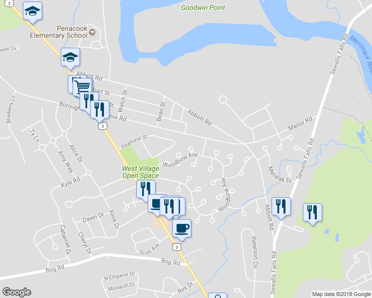 map of restaurants, bars, coffee shops, grocery stores, and more near 10 Daphne Court in Concord