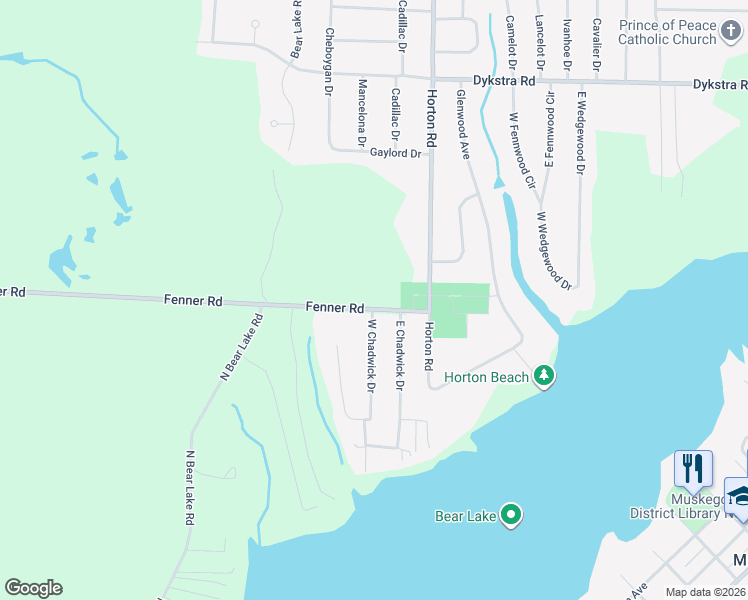 map of restaurants, bars, coffee shops, grocery stores, and more near 1668 Fenner Road in Muskegon