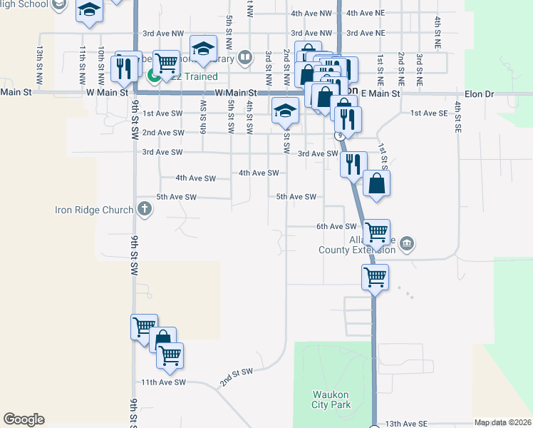 map of restaurants, bars, coffee shops, grocery stores, and more near in Waukon