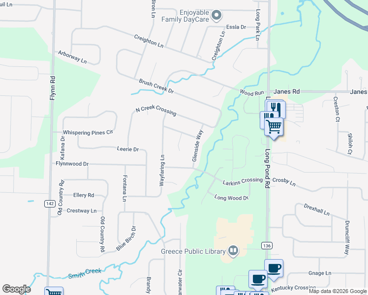 map of restaurants, bars, coffee shops, grocery stores, and more near 53 Glenside Way in Rochester