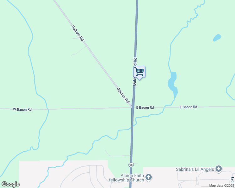 map of restaurants, bars, coffee shops, grocery stores, and more near 3130 Gaines Road in Albion
