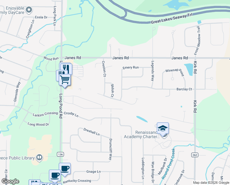 map of restaurants, bars, coffee shops, grocery stores, and more near 69 Shiloh Court in Rochester