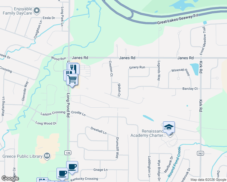 map of restaurants, bars, coffee shops, grocery stores, and more near 69 Shiloh Court in Rochester