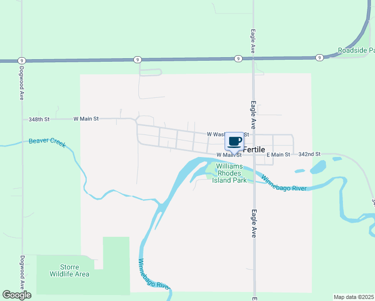 map of restaurants, bars, coffee shops, grocery stores, and more near 429 West Main Street in Fertile