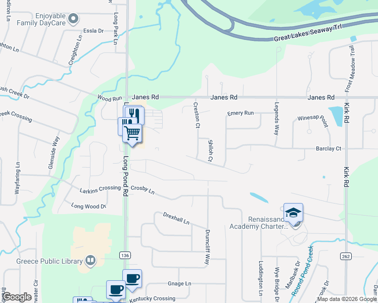 map of restaurants, bars, coffee shops, grocery stores, and more near 184 Belmore Way in Rochester