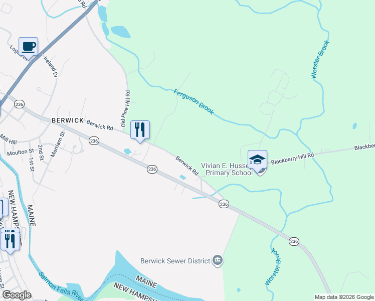 map of restaurants, bars, coffee shops, grocery stores, and more near 103 Berwick Road in Berwick