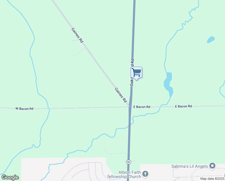 map of restaurants, bars, coffee shops, grocery stores, and more near 3130 Gaines Road in Albion