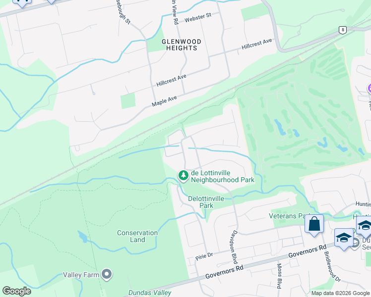 map of restaurants, bars, coffee shops, grocery stores, and more near 95 Newcombe Road in Hamilton
