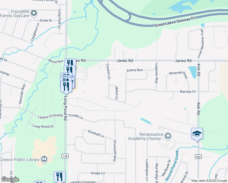 map of restaurants, bars, coffee shops, grocery stores, and more near 69 Shiloh Court in Rochester