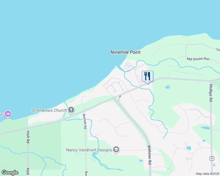 map of restaurants, bars, coffee shops, grocery stores, and more near 109 Cuddy Court in Webster