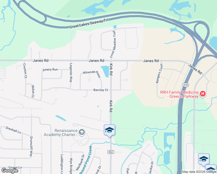 map of restaurants, bars, coffee shops, grocery stores, and more near 3 Redtail Run in Rochester