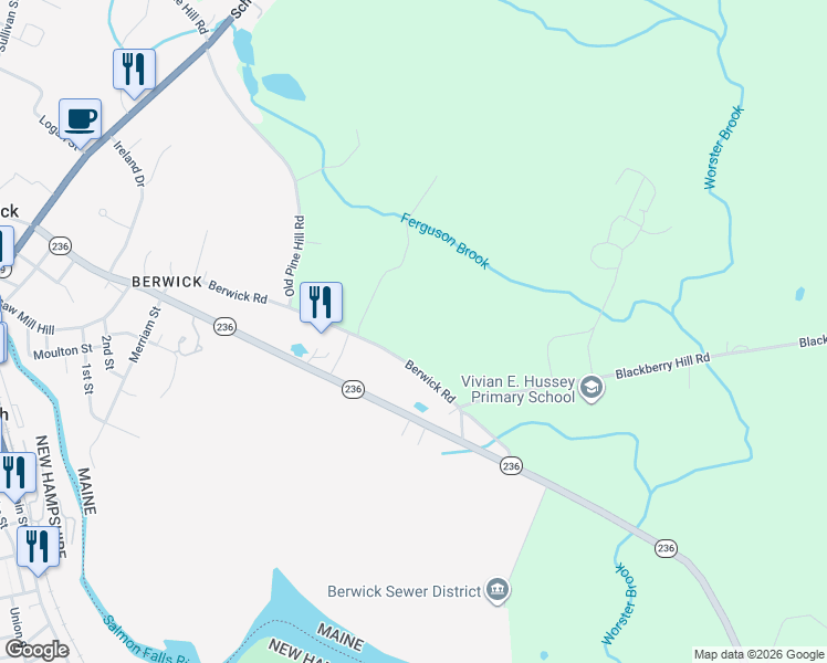 map of restaurants, bars, coffee shops, grocery stores, and more near 103 Berwick Road in Berwick
