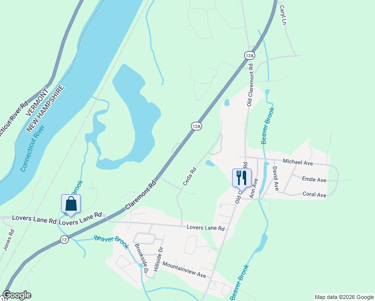 map of restaurants, bars, coffee shops, grocery stores, and more near 182 Ceda Road in Charlestown