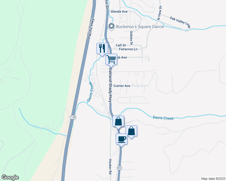 map of restaurants, bars, coffee shops, grocery stores, and more near 4595 Northeast Stephens Street in Roseburg