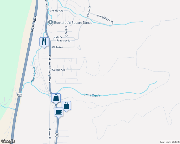 map of restaurants, bars, coffee shops, grocery stores, and more near 470 Ryan Heights Lane in Roseburg