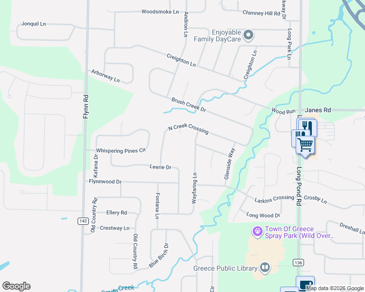 map of restaurants, bars, coffee shops, grocery stores, and more near 21 Wayfaring Lane in Rochester