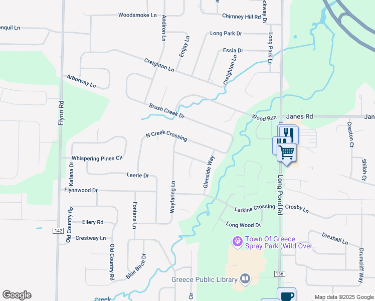 map of restaurants, bars, coffee shops, grocery stores, and more near 277 North Creek Crossing in Rochester