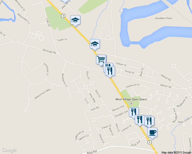 map of restaurants, bars, coffee shops, grocery stores, and more near 11 Borough Road in Concord