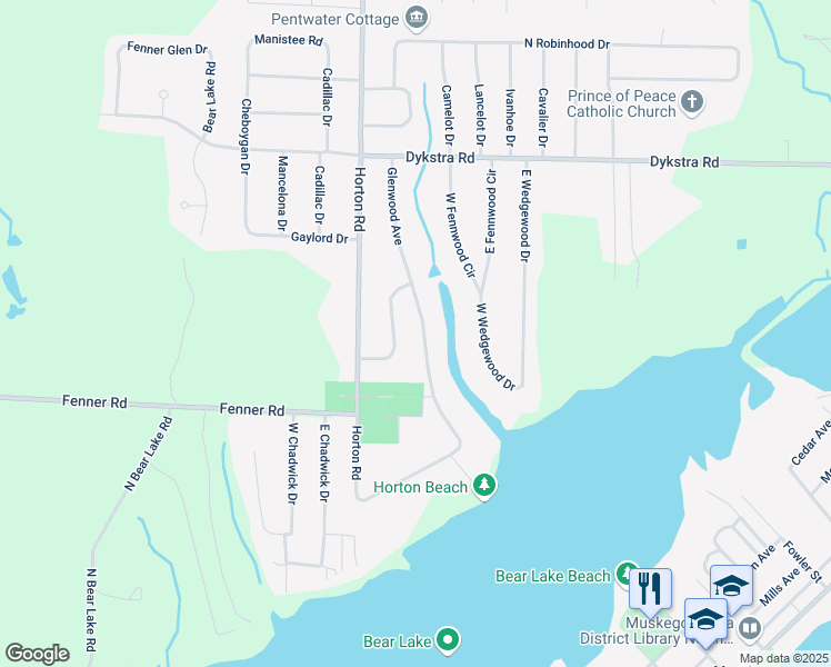 map of restaurants, bars, coffee shops, grocery stores, and more near 715 Glenwood Avenue in Muskegon