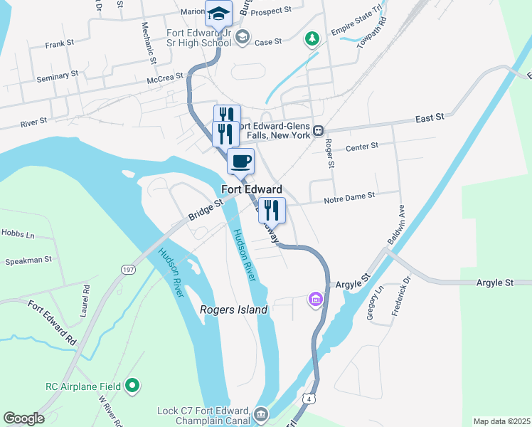 map of restaurants, bars, coffee shops, grocery stores, and more near 82 U.S. 4 in Fort Edward