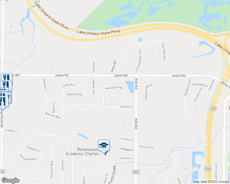 map of restaurants, bars, coffee shops, grocery stores, and more near 20 Crispin Ct in Rochester