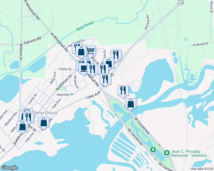 map of restaurants, bars, coffee shops, grocery stores, and more near 2625 Celery Lane in North Muskegon