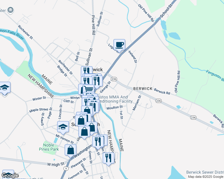 map of restaurants, bars, coffee shops, grocery stores, and more near 20 Lyman Street in Berwick