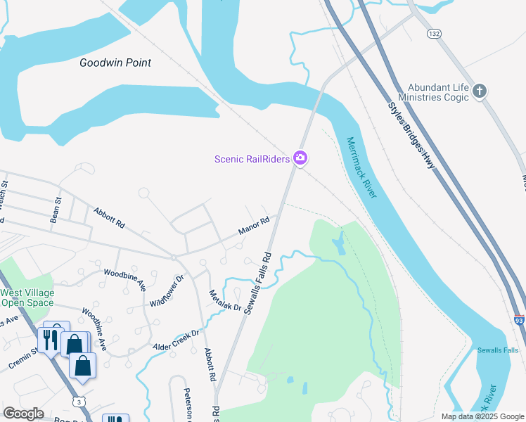 map of restaurants, bars, coffee shops, grocery stores, and more near 123 Manor Road in Concord