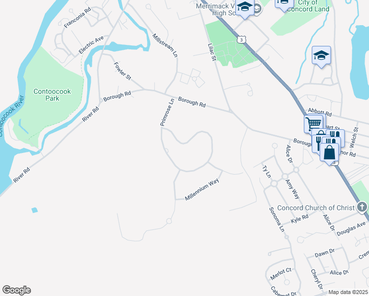 map of restaurants, bars, coffee shops, grocery stores, and more near 97 Primrose Lane in Concord
