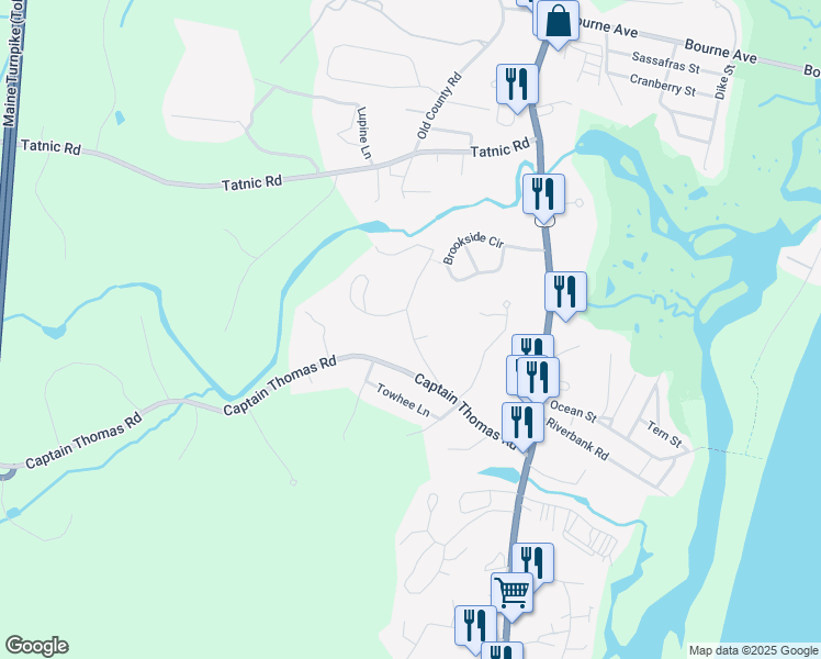 map of restaurants, bars, coffee shops, grocery stores, and more near Kings Highway in Ogunquit