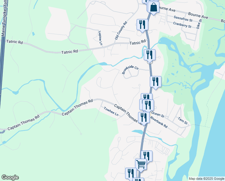 map of restaurants, bars, coffee shops, grocery stores, and more near Kings Highway in Ogunquit