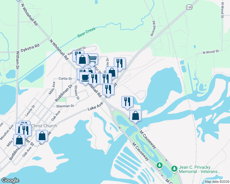 map of restaurants, bars, coffee shops, grocery stores, and more near 2625 Celery Lane in North Muskegon