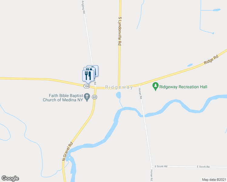 map of restaurants, bars, coffee shops, grocery stores, and more near 11328 Ridge Road in Medina